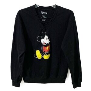 Disney Classic Micky Mouse Long Sleeve Graphic Sweatshirt Corset Lacing Neckline